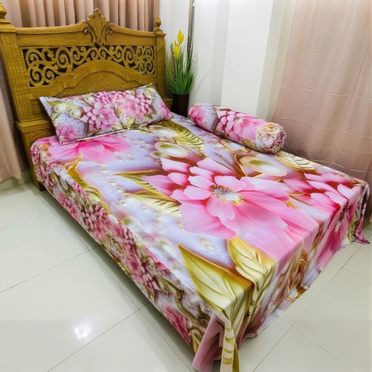 Water Proof China Premium 3D Design Bed Sheet King Size (7.8ft/6.8ft )