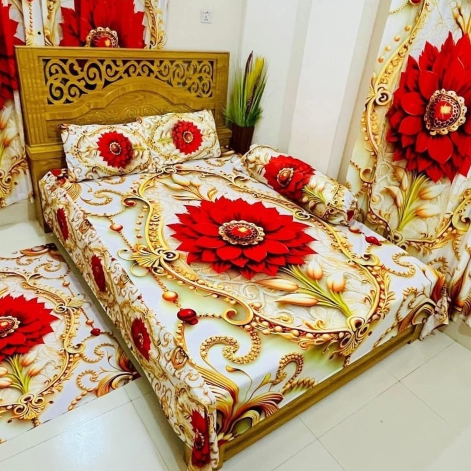 Water Proof China Premium 3D Design Bed Sheet King Size (7.8ft/6.8ft)